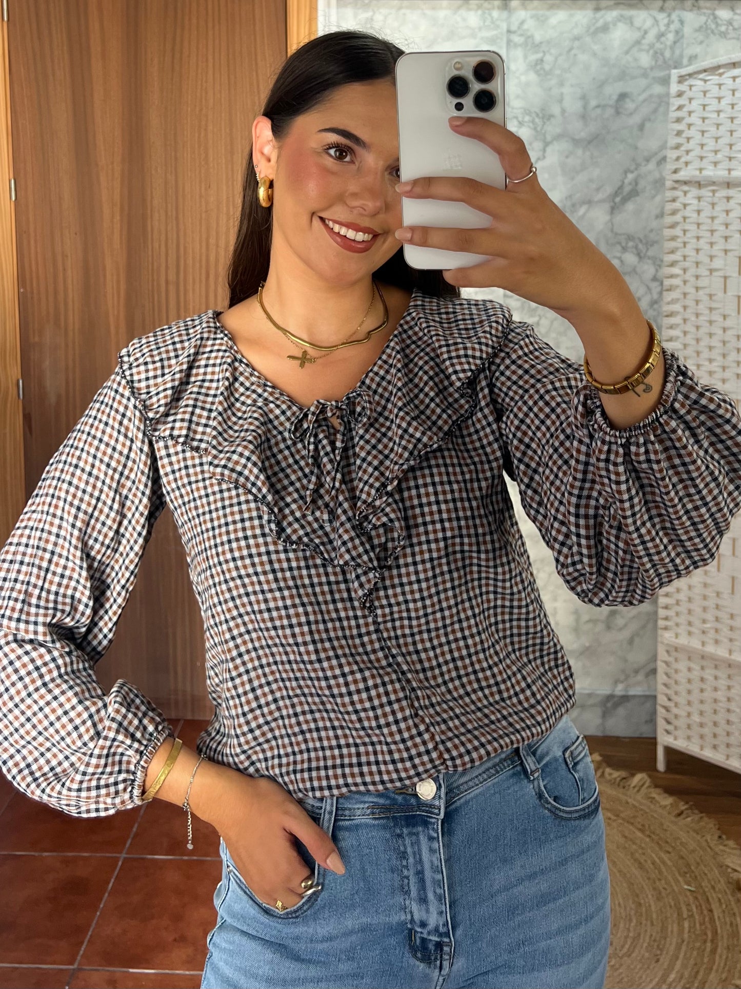 Blusa vichy volante marino
