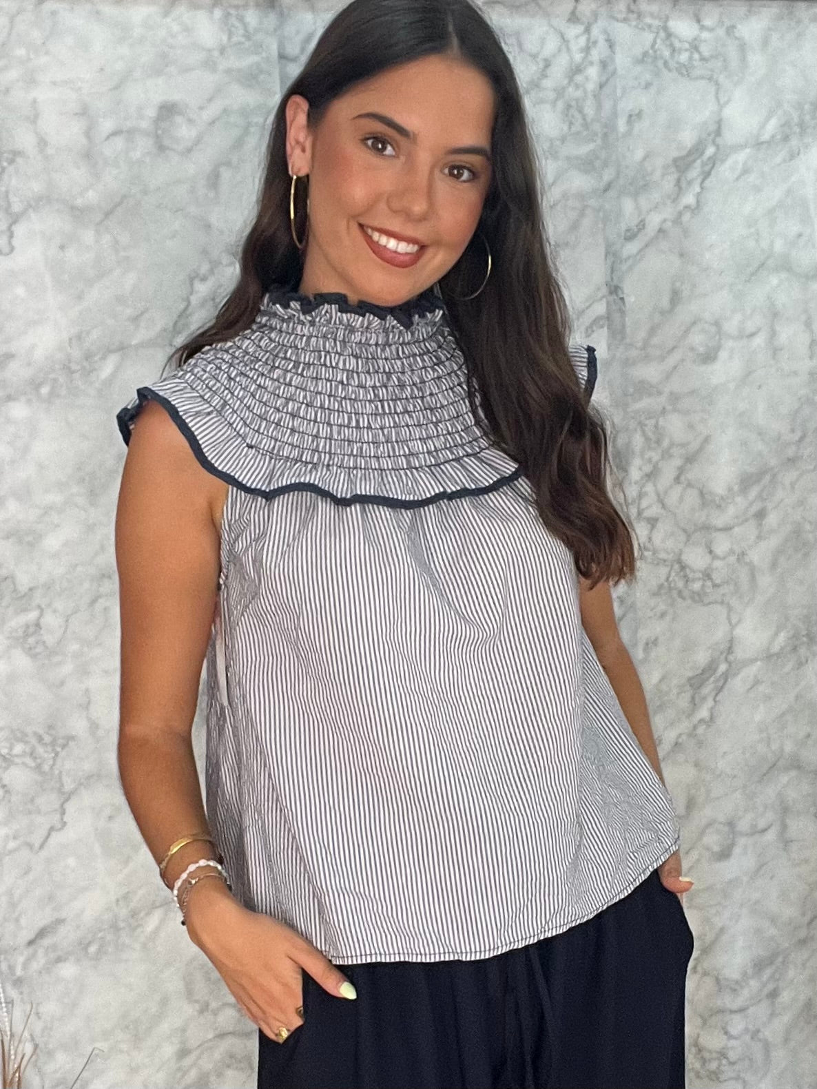 Blusa babero panel de abeja rayas azul