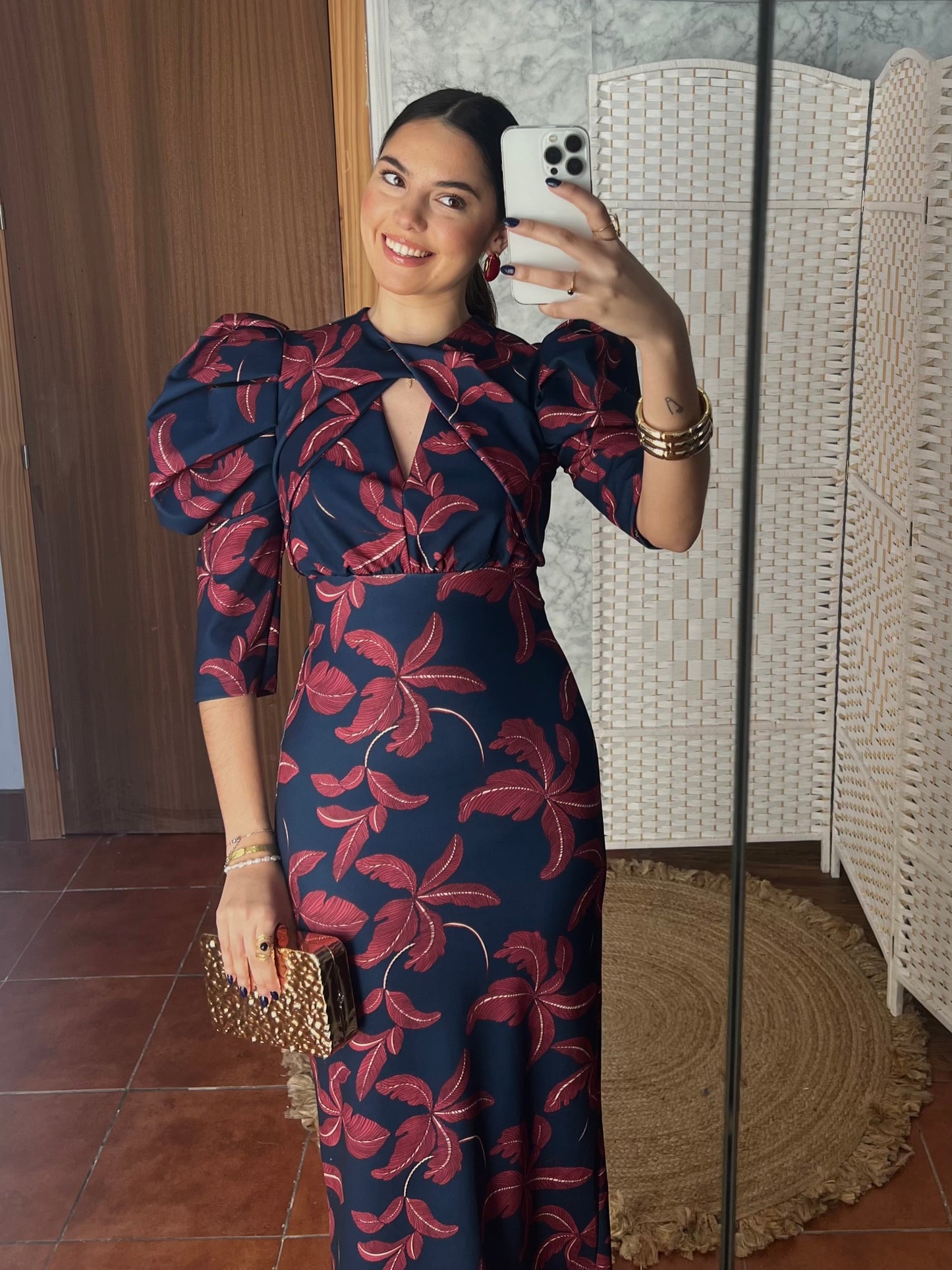 Vestido manga abullonada estampado floral