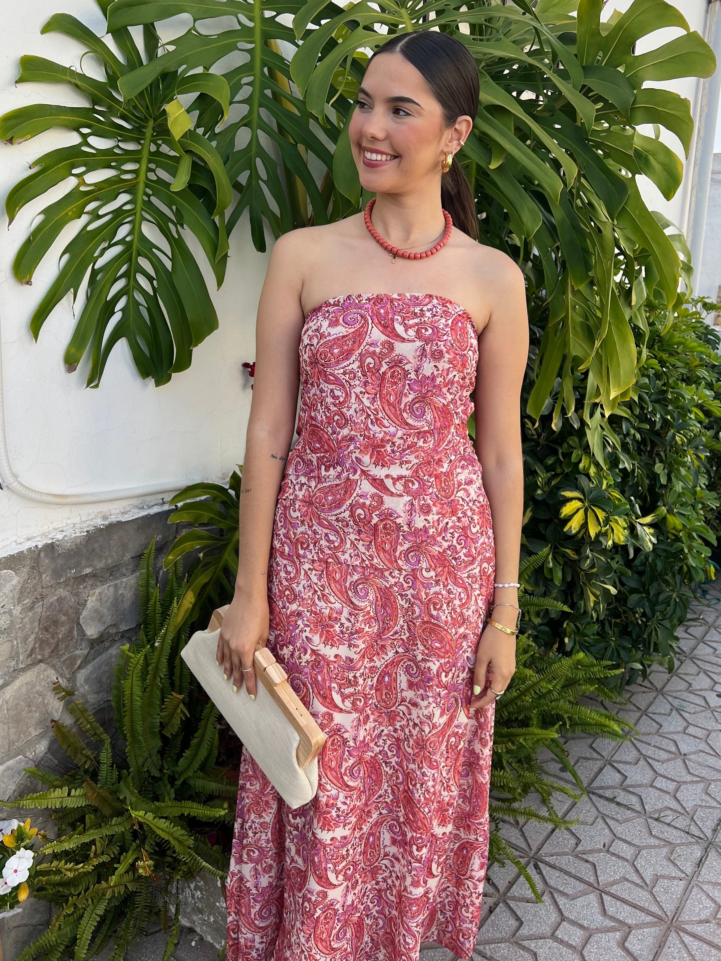 Vestido palabra de honor estampado