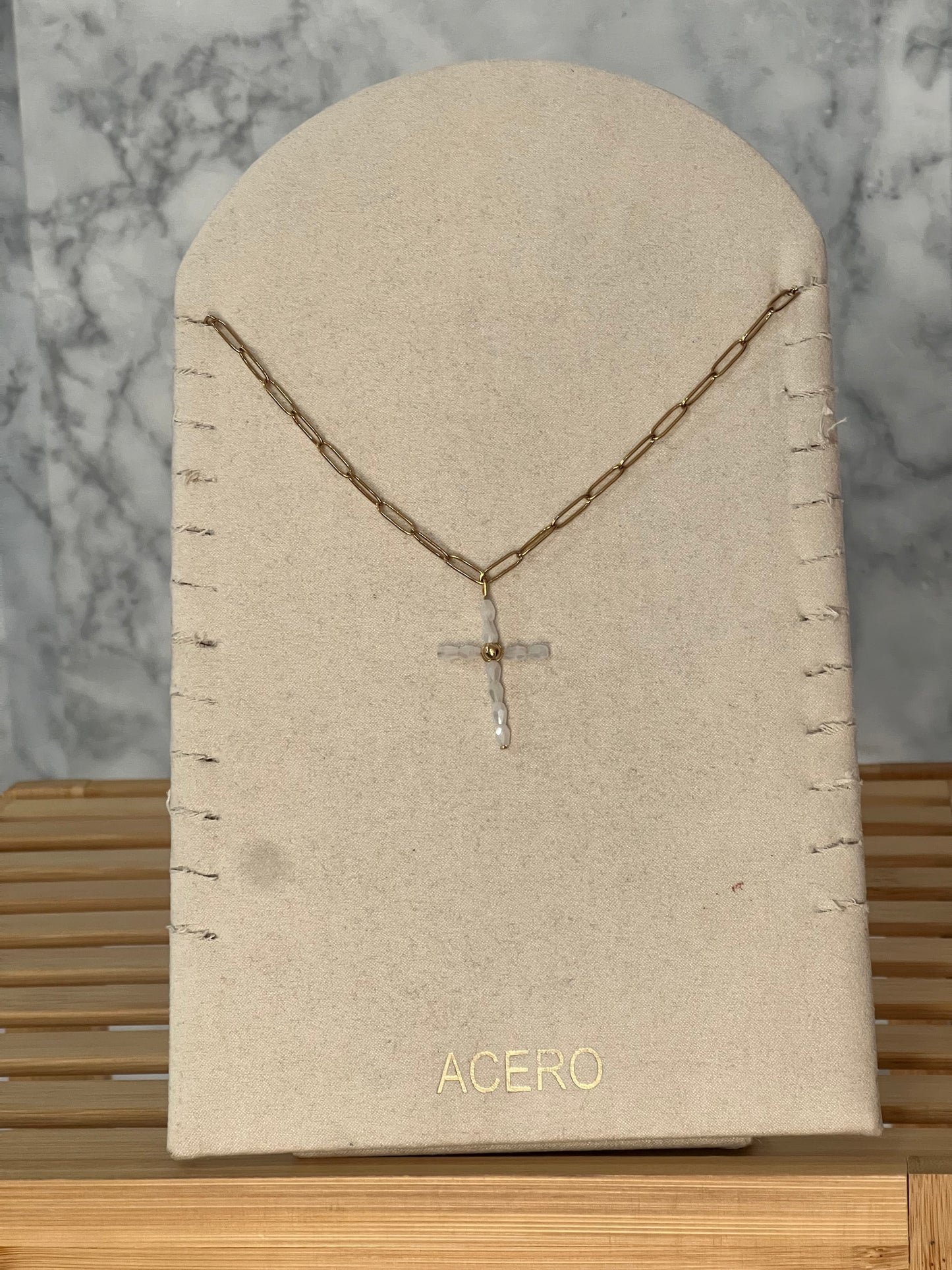 Colgante cruz abalorios acero inoxidable