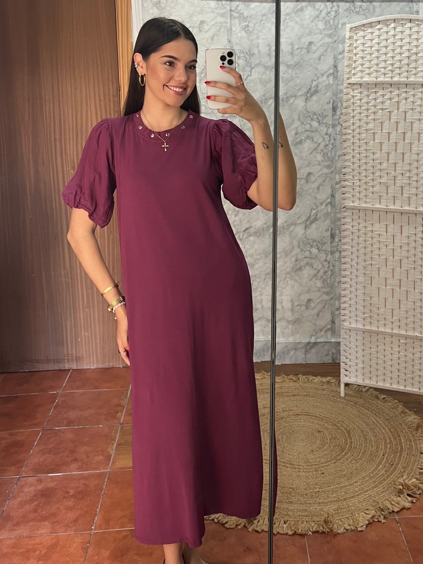 Vestido largo tachuelas buganvilla
