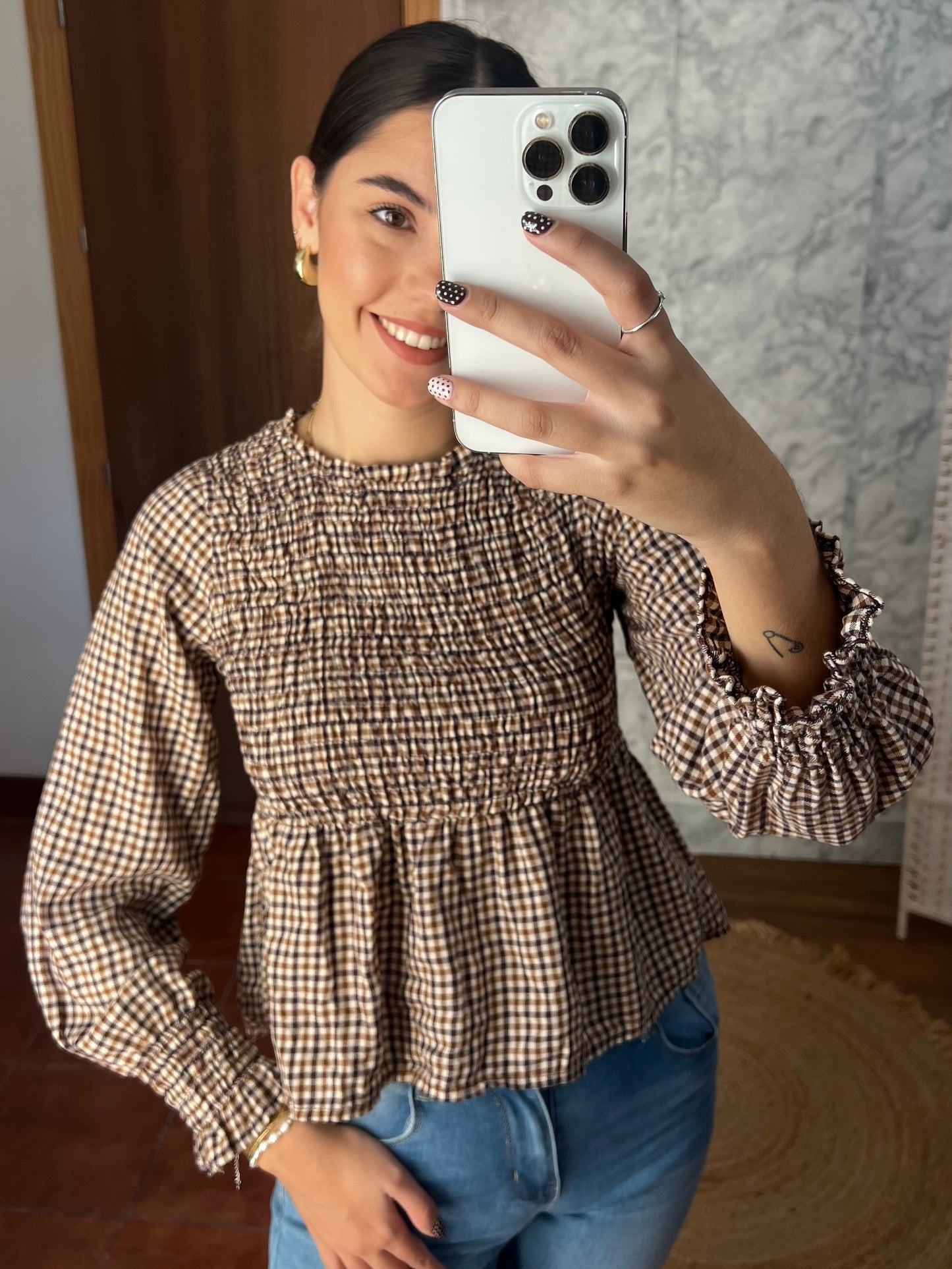 Blusa vichy panel de abeja