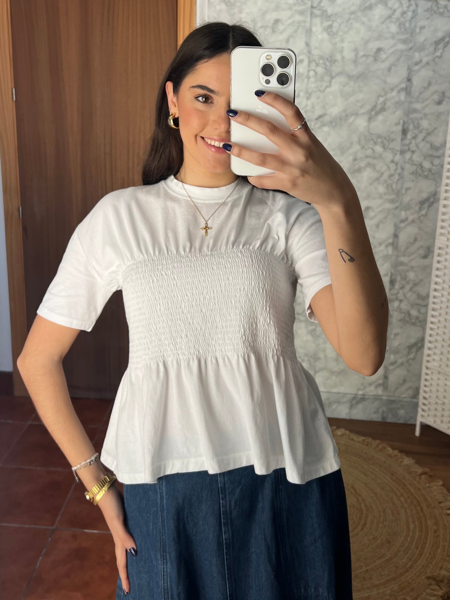 Camiseta panel de abeja blanco