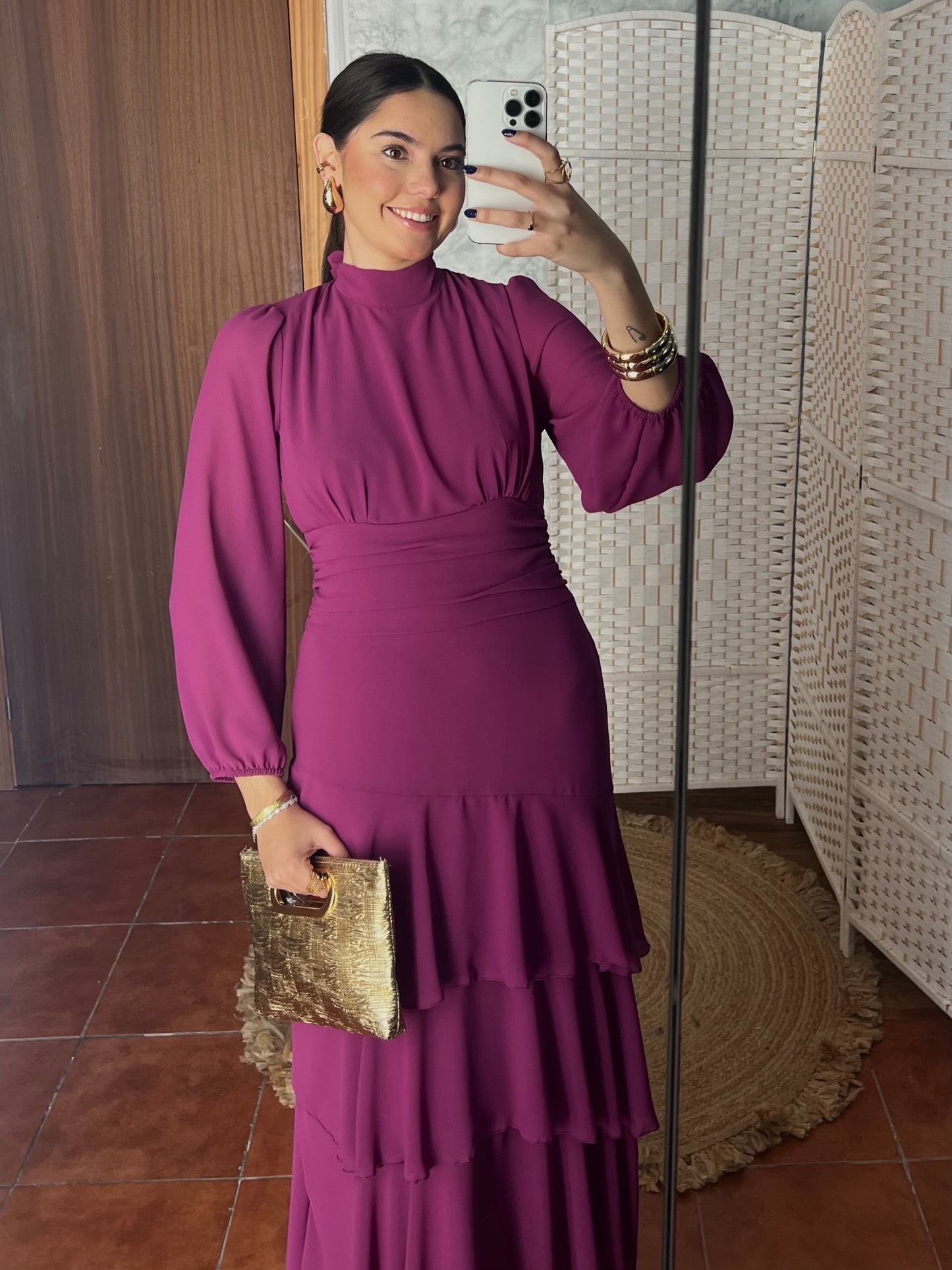 Vestido volantes gasa fucsia