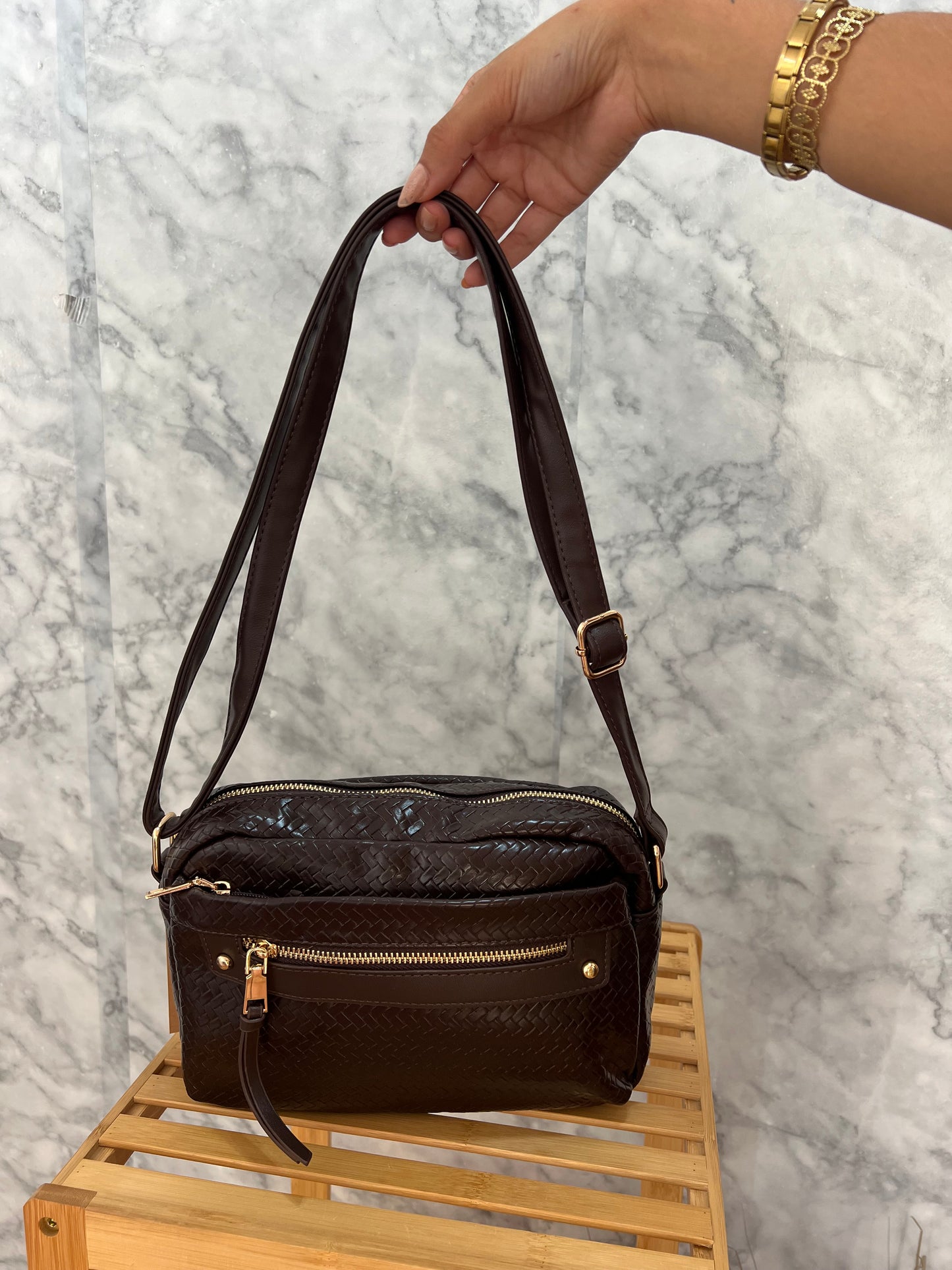 Bolso polipiel cremallera chocolate