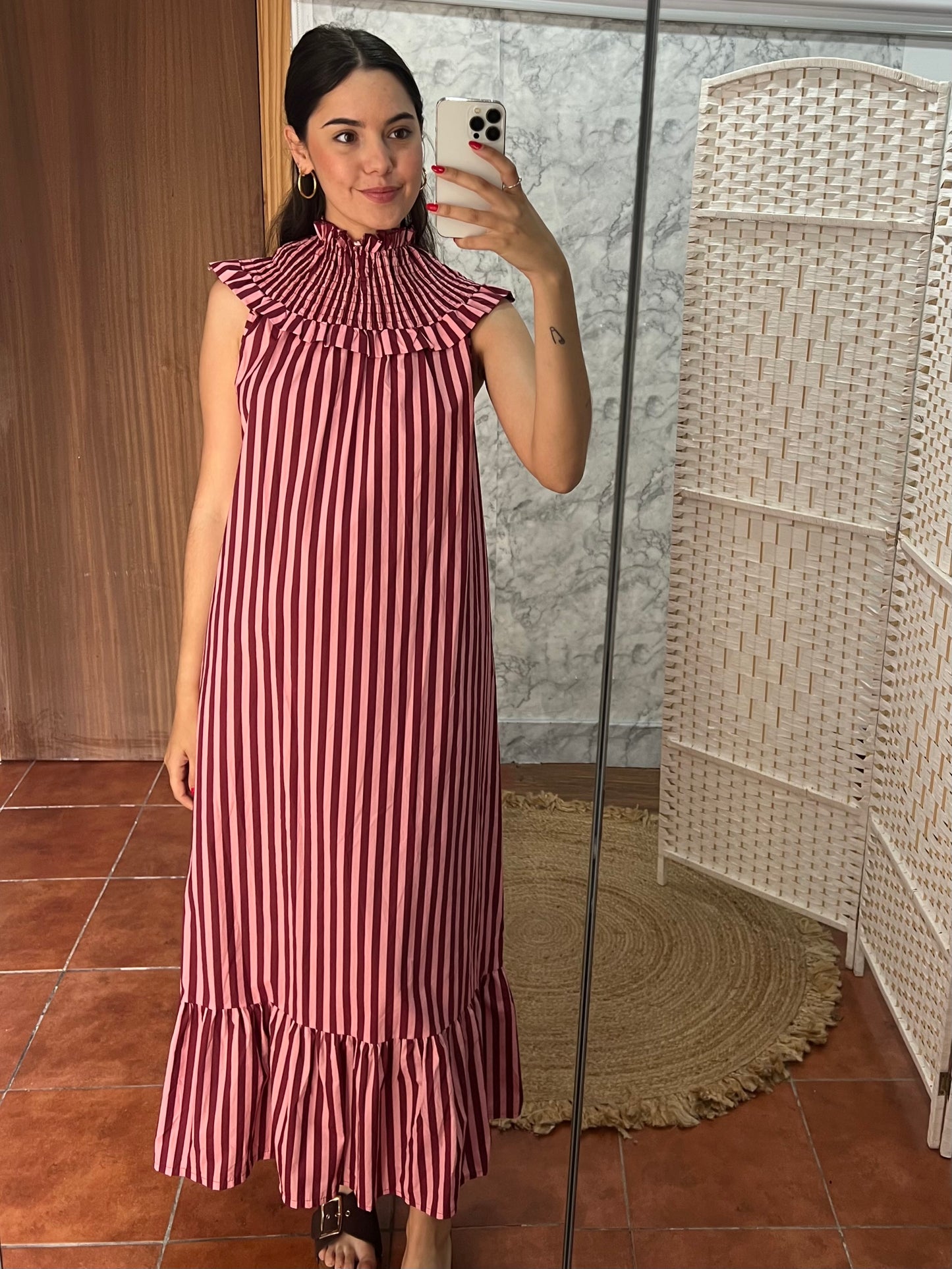 Vestido popelín volante rayas combinado