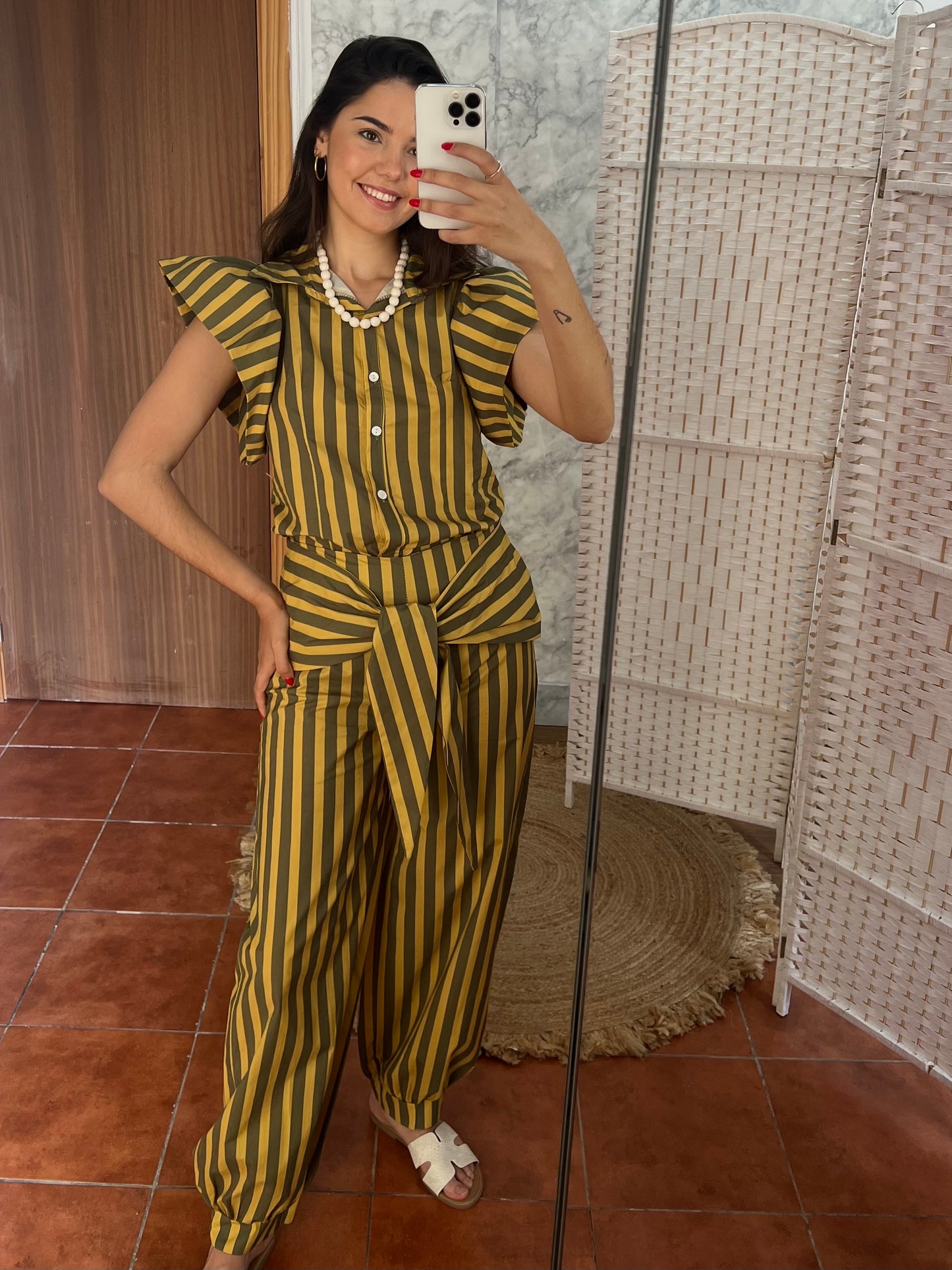 Pantalón lazada rayas combinado