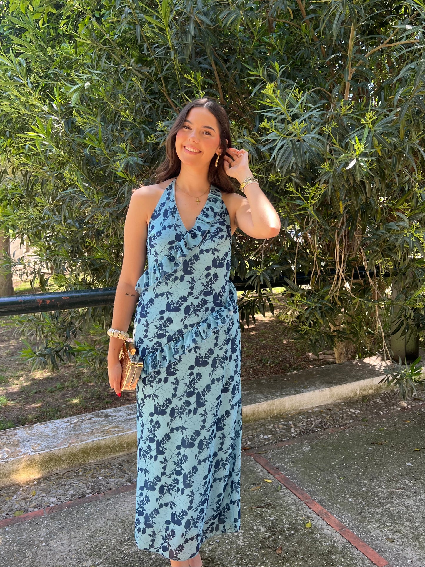Vestido halter volantes estampado floral