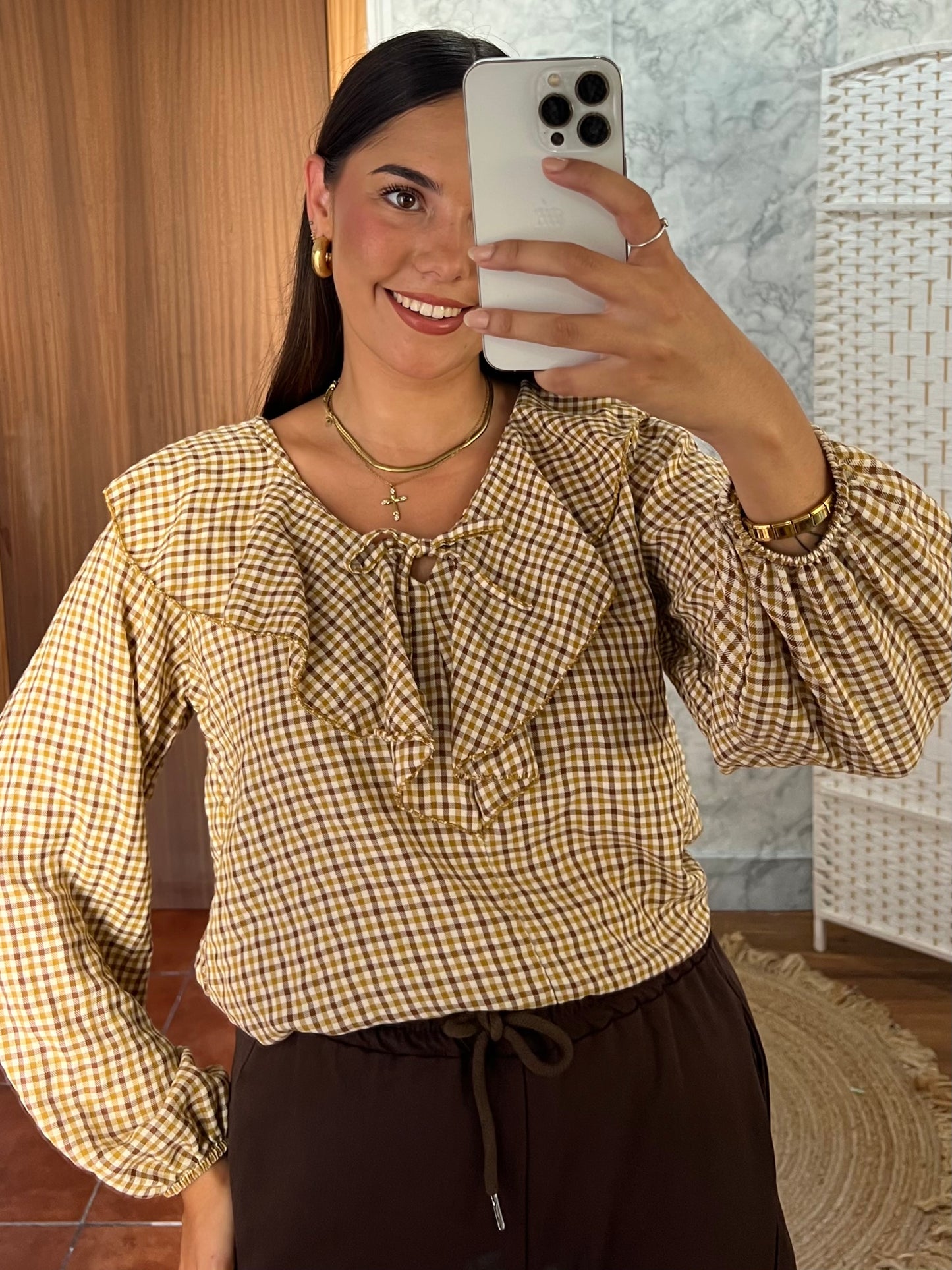 Blusa vichy volante amarillo
