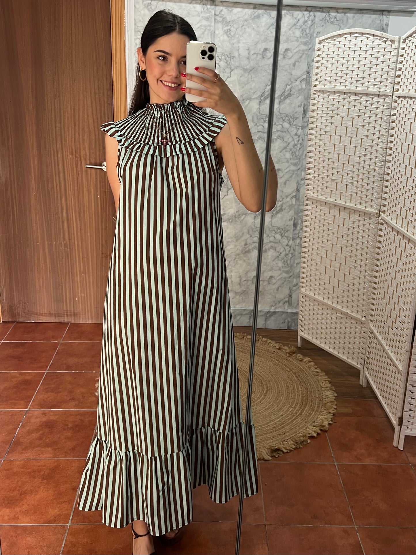 Vestido popelín volante rayas combinado