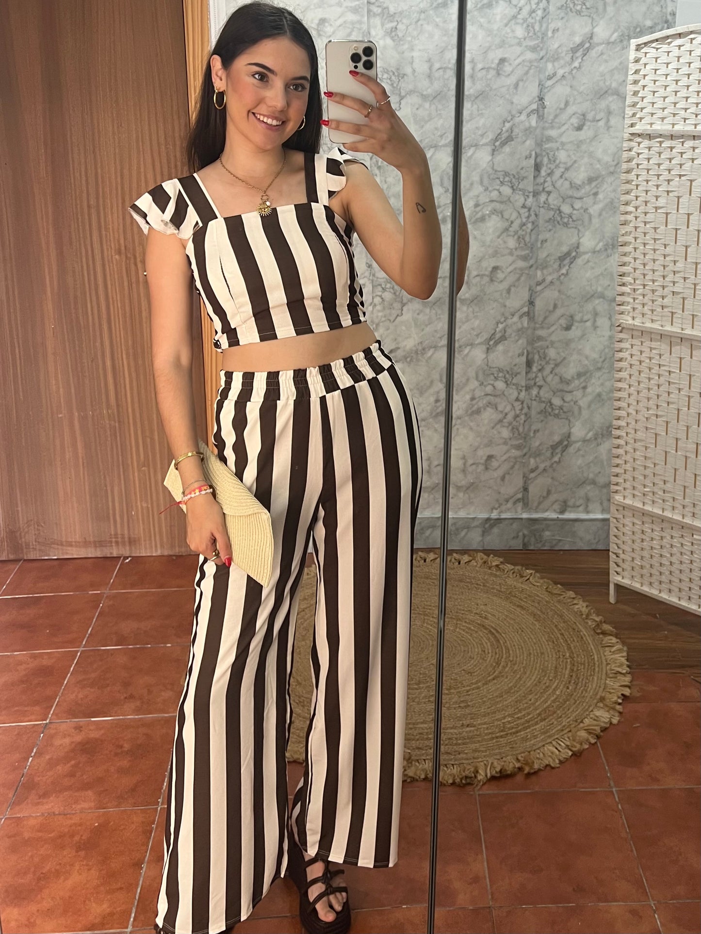 Set dos piezas pantalón y top rayas