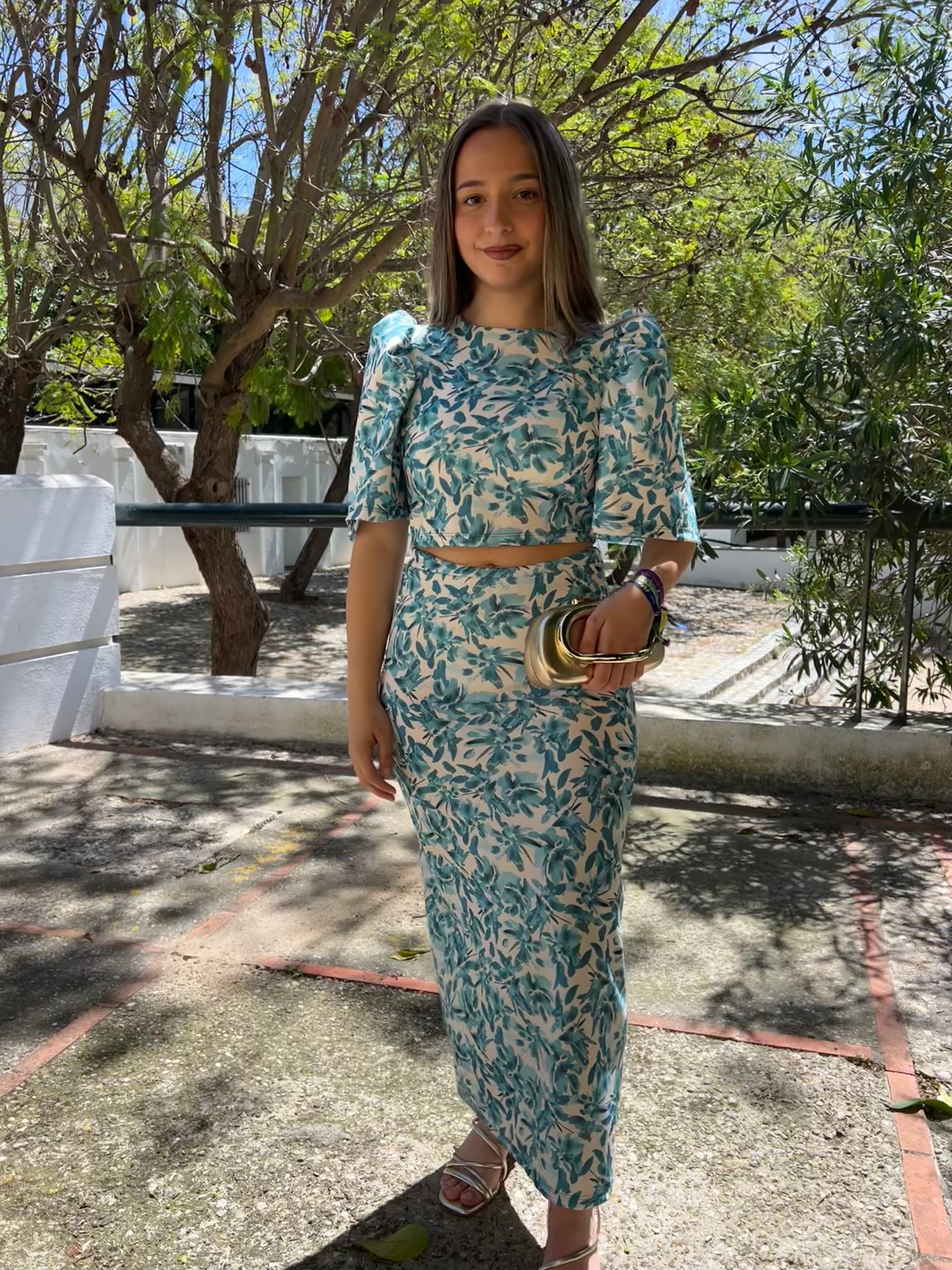 Conjunto top y falda estampado floral
