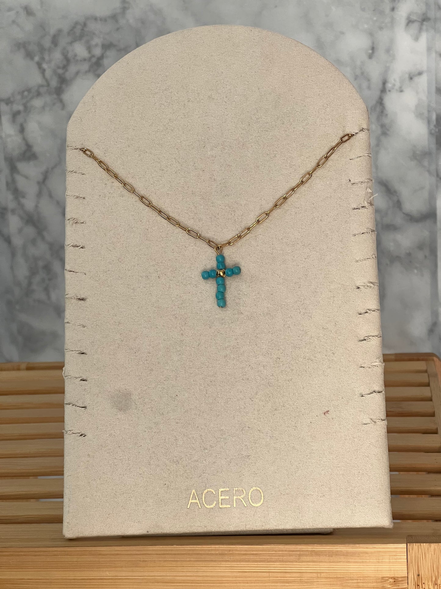 Colgante cruz abalorios acero inoxidable