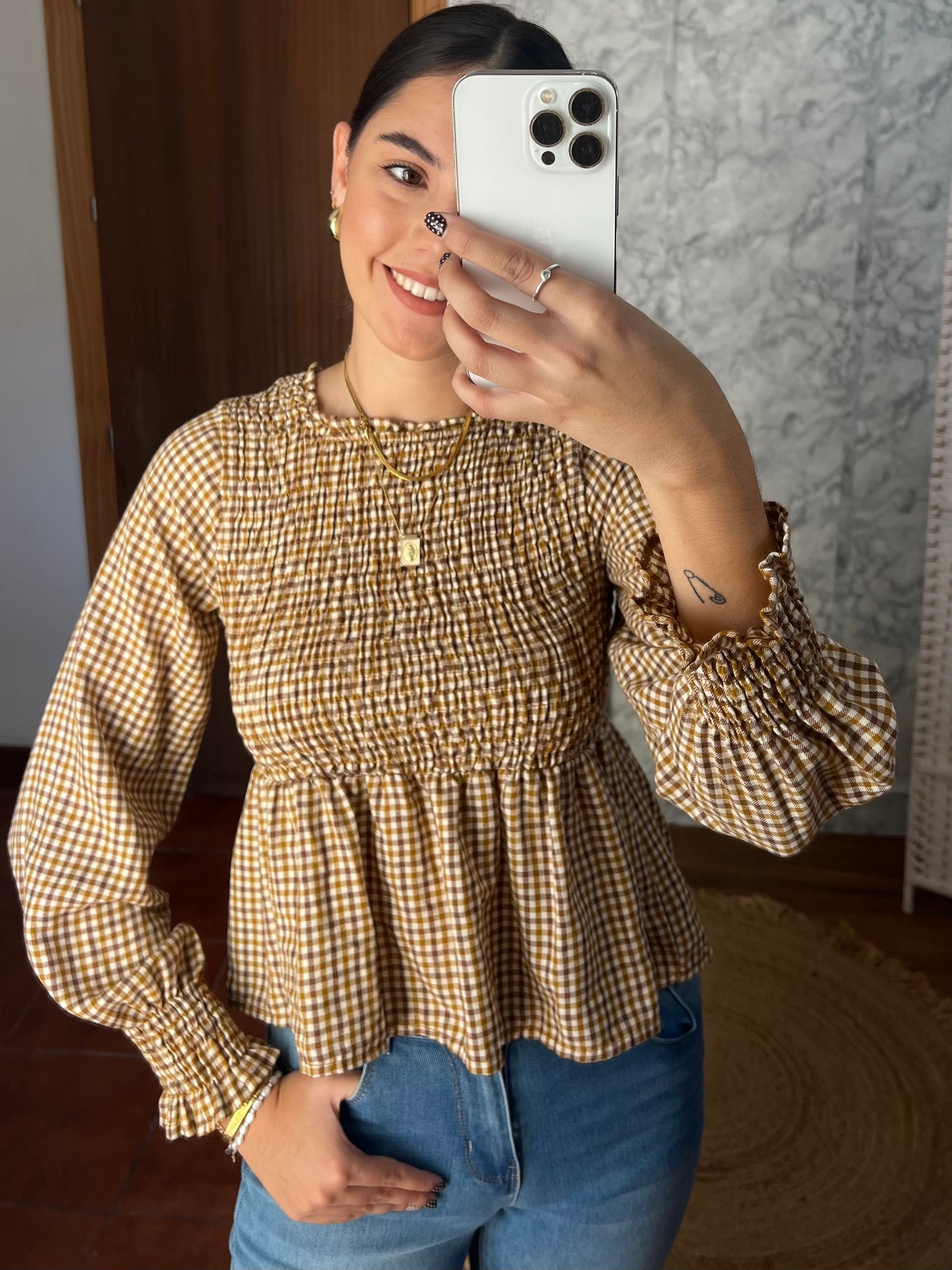 Blusa vichy panel de abeja