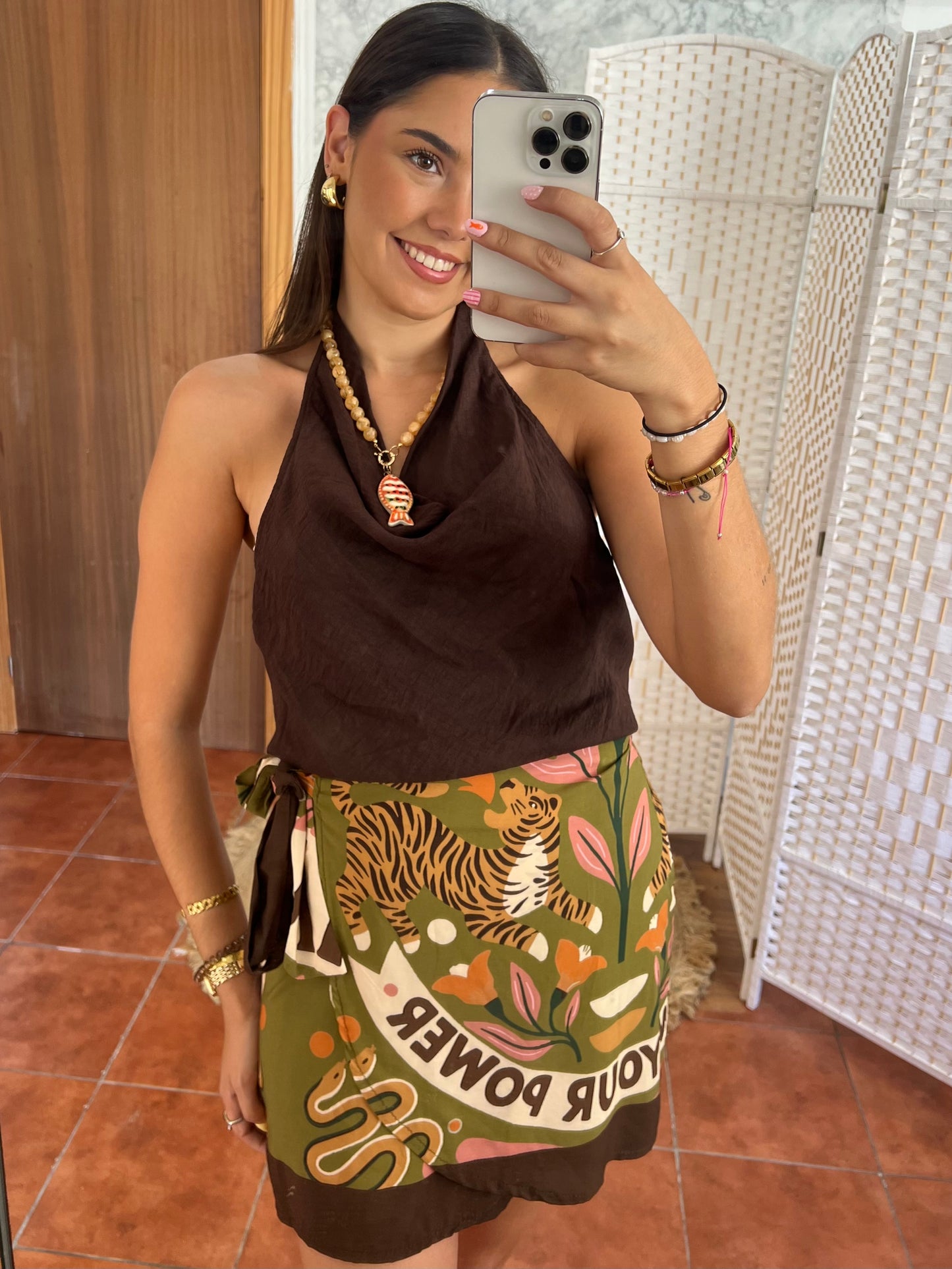 Falda pareo mini estampado étnico