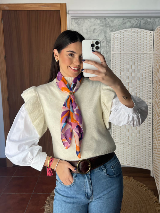 Chaleco volantes beige