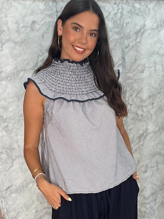 Blusa babero panel de abeja rayas azul