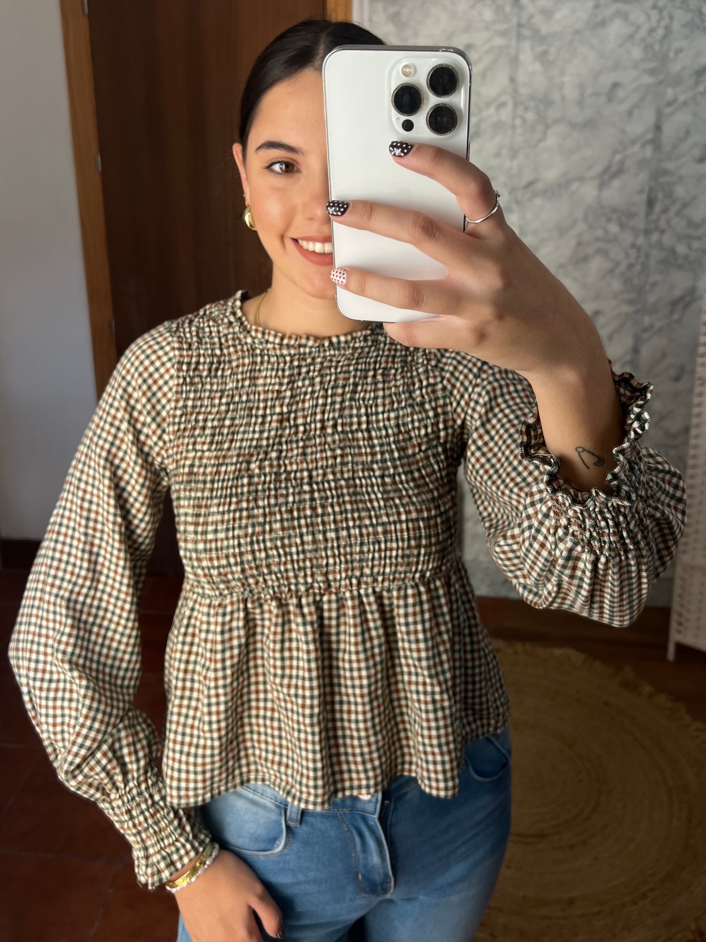 Blusa vichy panel de abeja