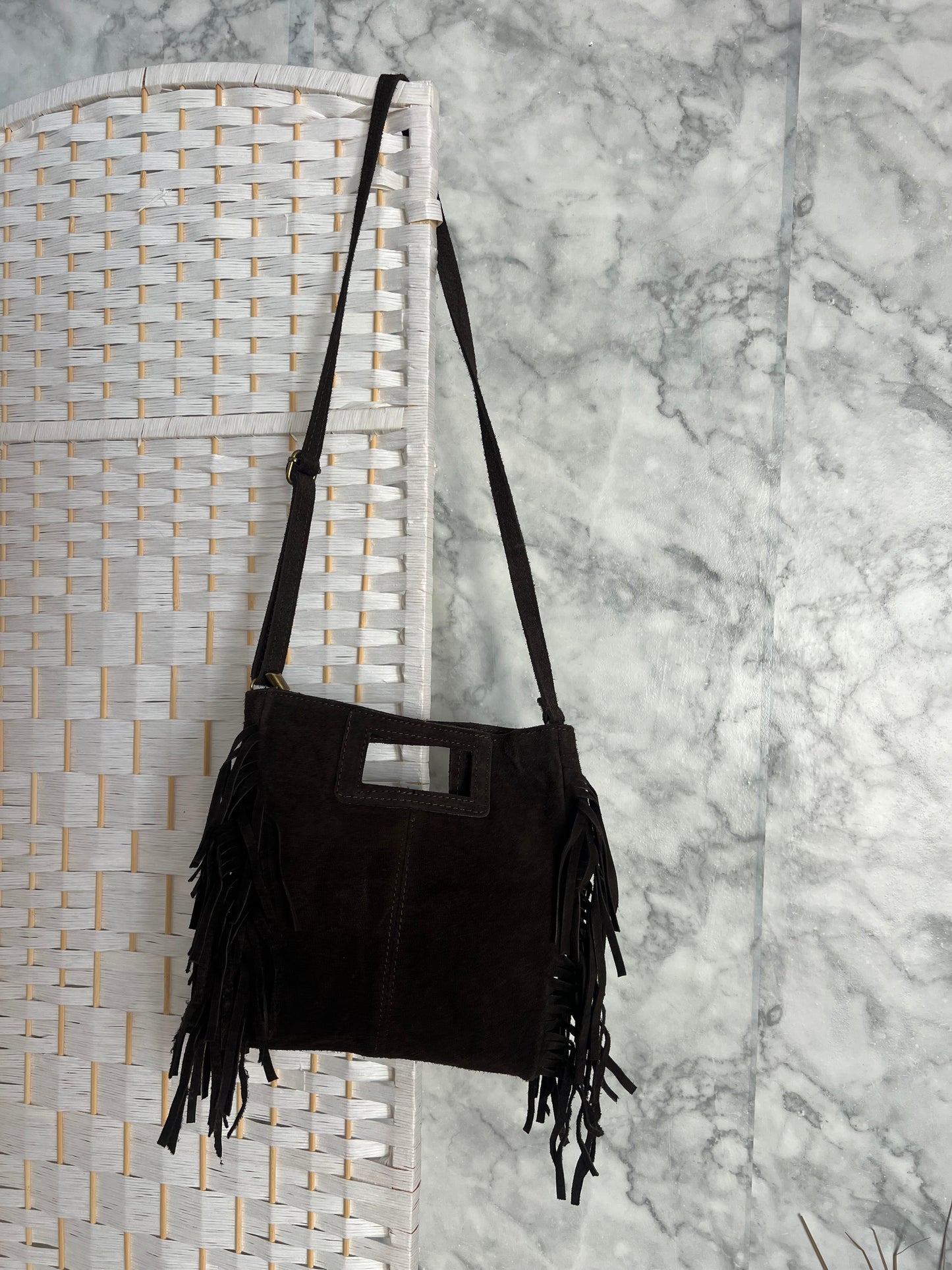 Bolso de piel flecado marrón chocolate