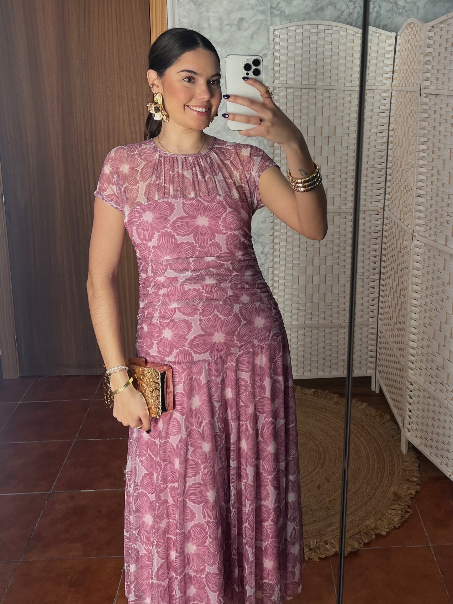 Vestido gasa floral malva