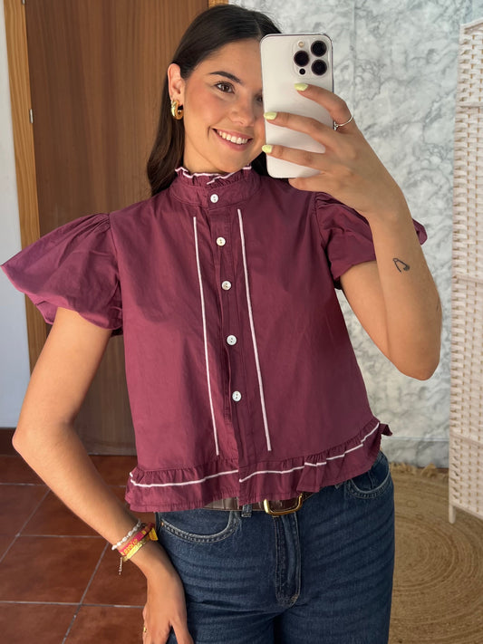 Blusa manga abullonada popelín