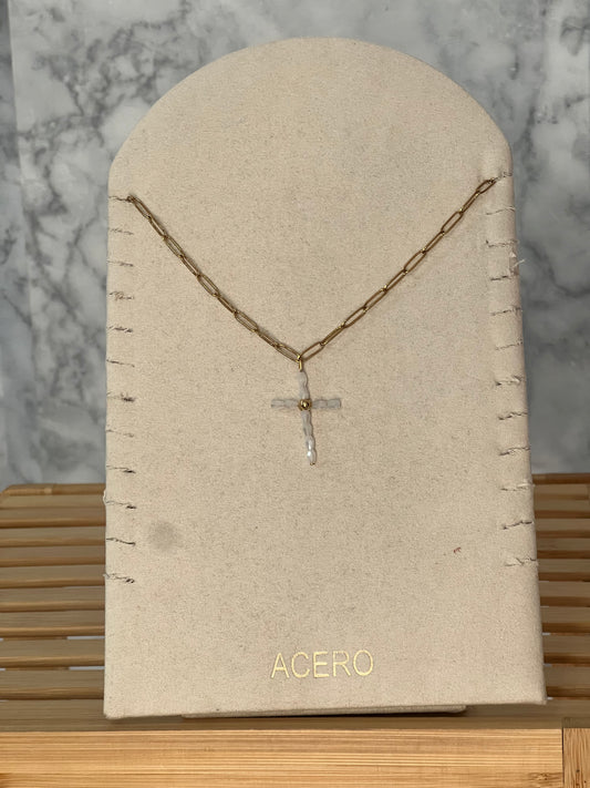 Colgante cruz abalorios acero inoxidable