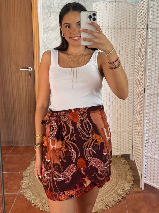 Falda pareo mini estampado étnico
