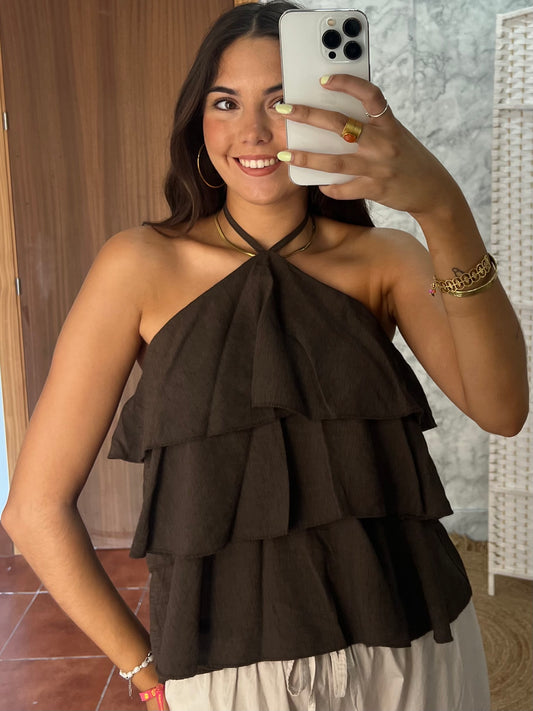 Top halter volantes chocolate