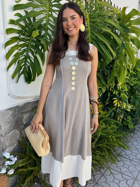 Vestido tablas color topo