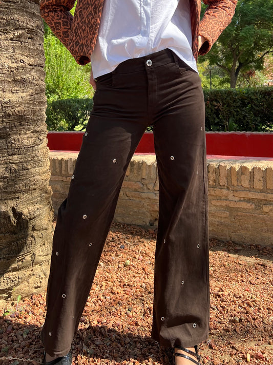 Denim marrón tachuelas trocado