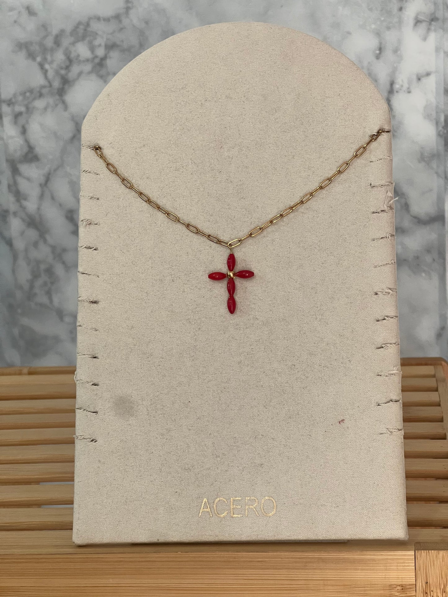 Colgante cruz abalorios acero inoxidable