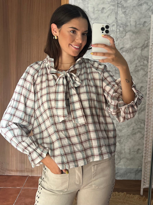 Blusa lazo estampado cuadros
