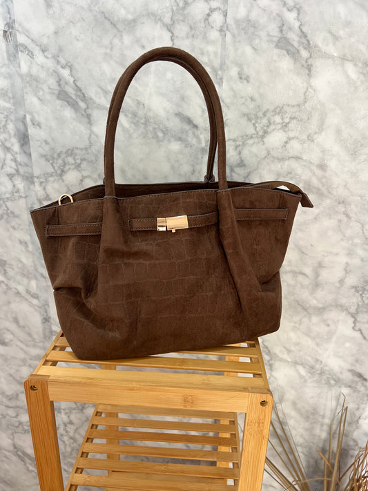 Bolso medio antelina detalle broche oro