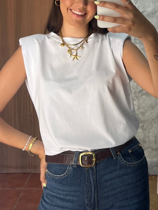 Camiseta basic hombreras blanco