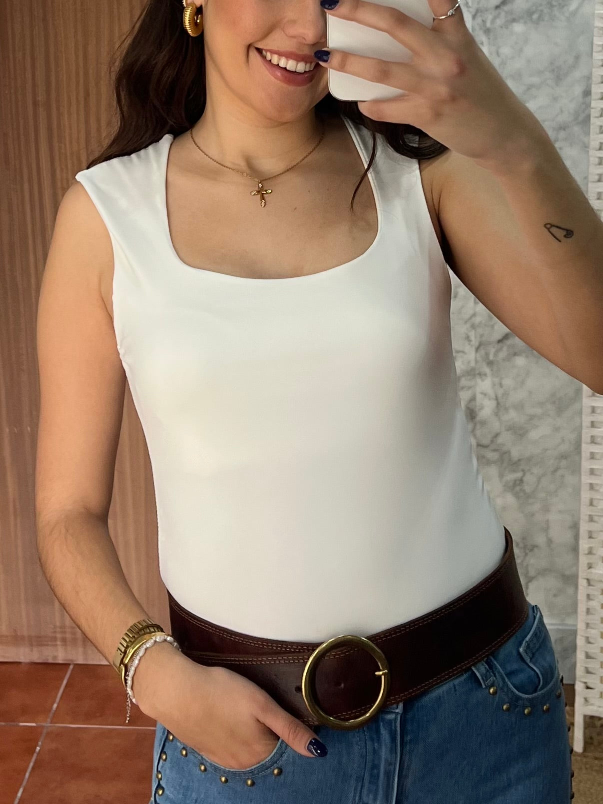 Top licra tirante ancho blanco