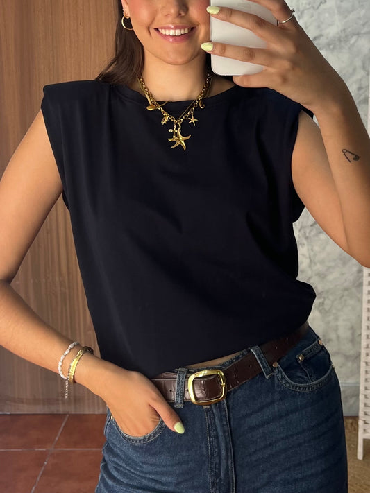 Camiseta basic hombreras marina