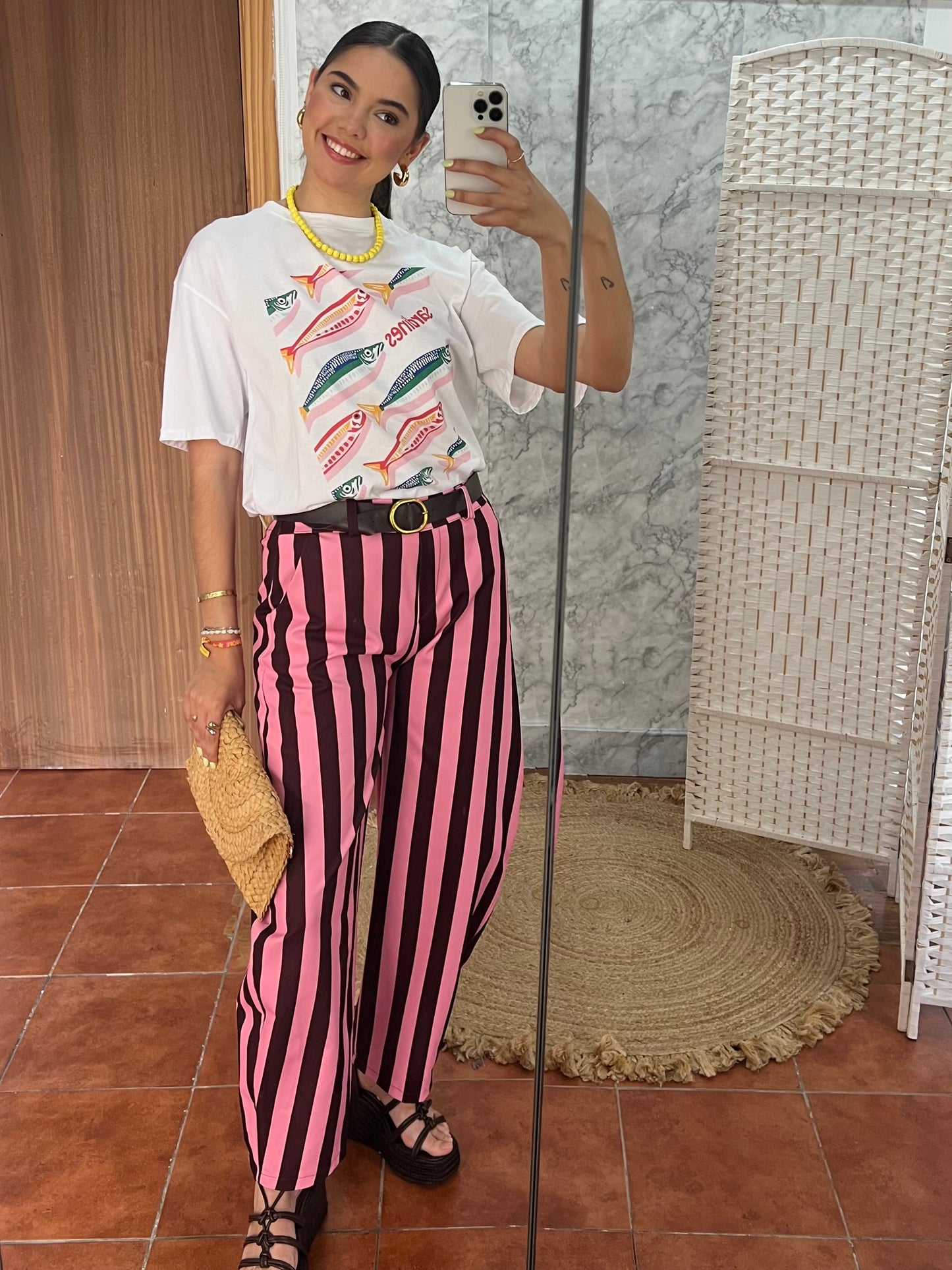 Pantalón barrel estampado rayas