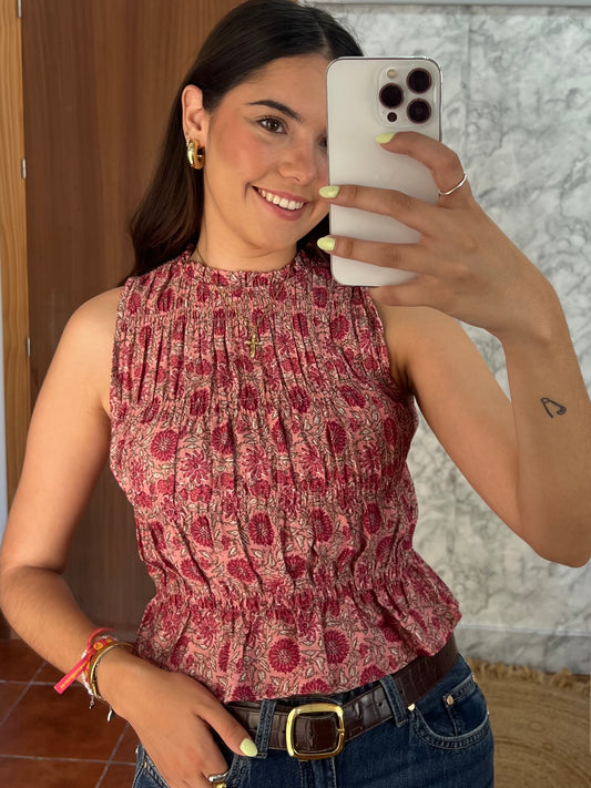 Blusa panel de abeja estampada