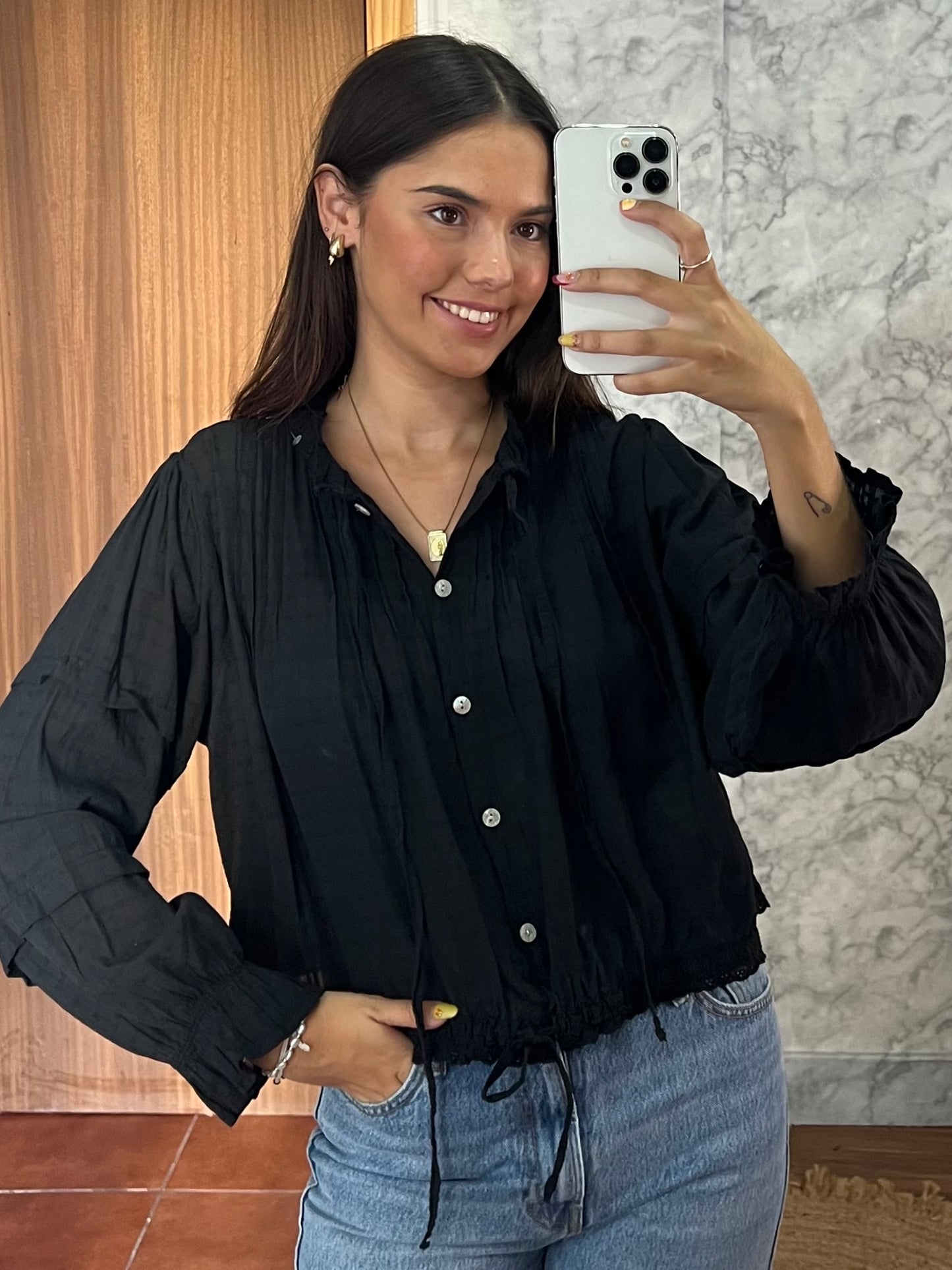 Blusa fruncida manga abullonada