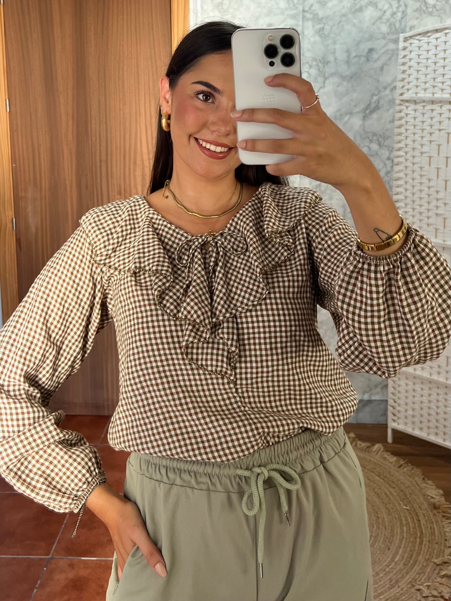 Blusa vichy volante verde