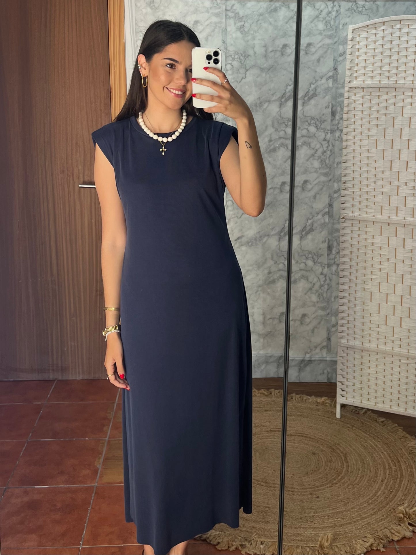 Vestido largo hombreras marino