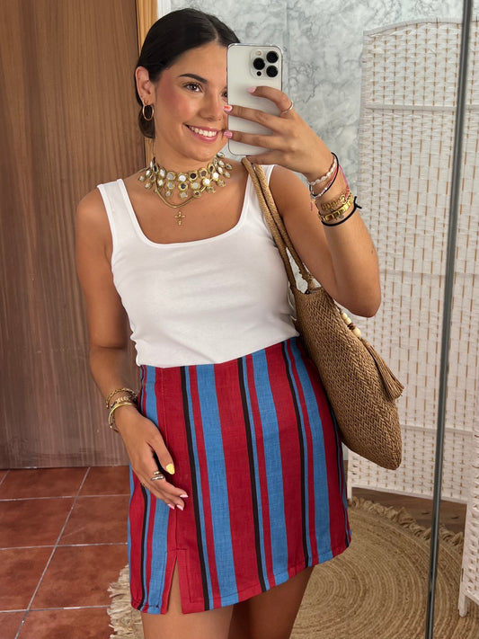 Falda pantalón rayas burdeos