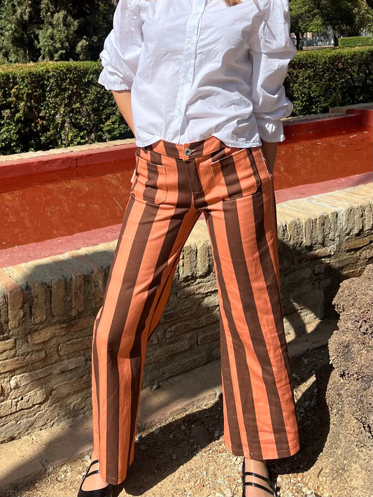 Jeans rayas naranja y marrón