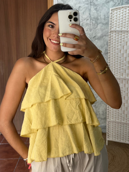 Top halter volantes amarillo