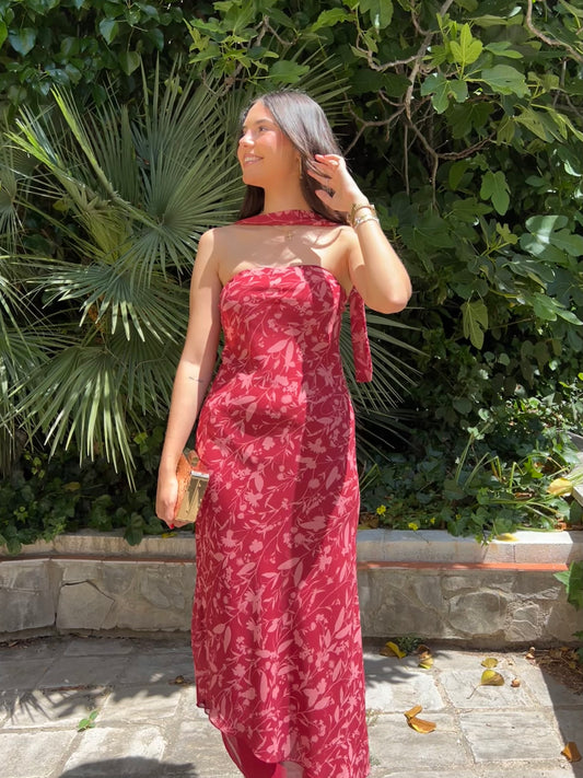 Vestido estampado floral con cinta