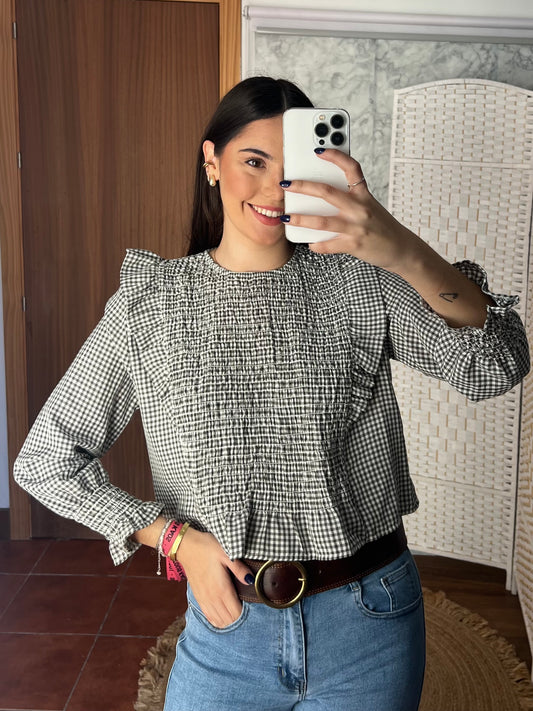 Blusa panel de abeja vichy