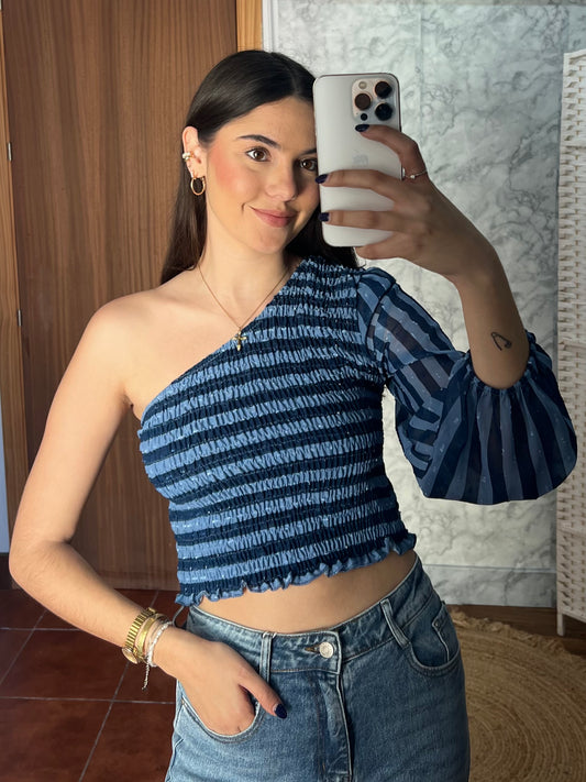 Blusa asimétrica panel de abeja