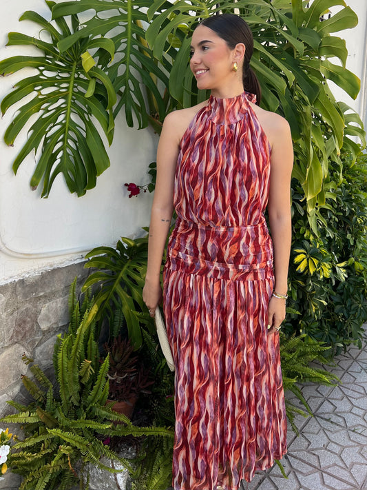 Vestido halter tul estampado