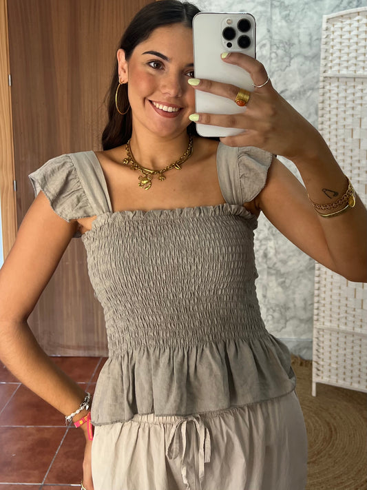 Top panel de abeja volante taupe